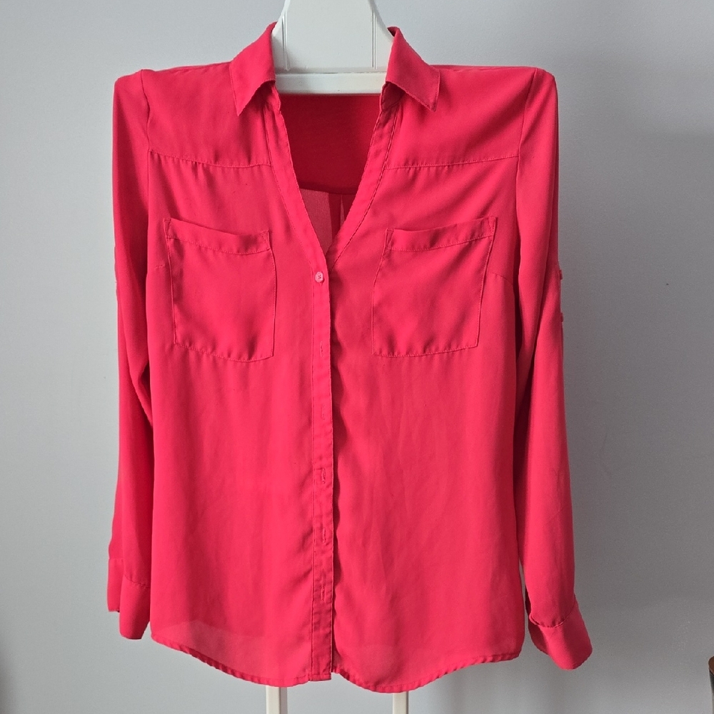 Express Vibrant Pink Button-Down Shirt